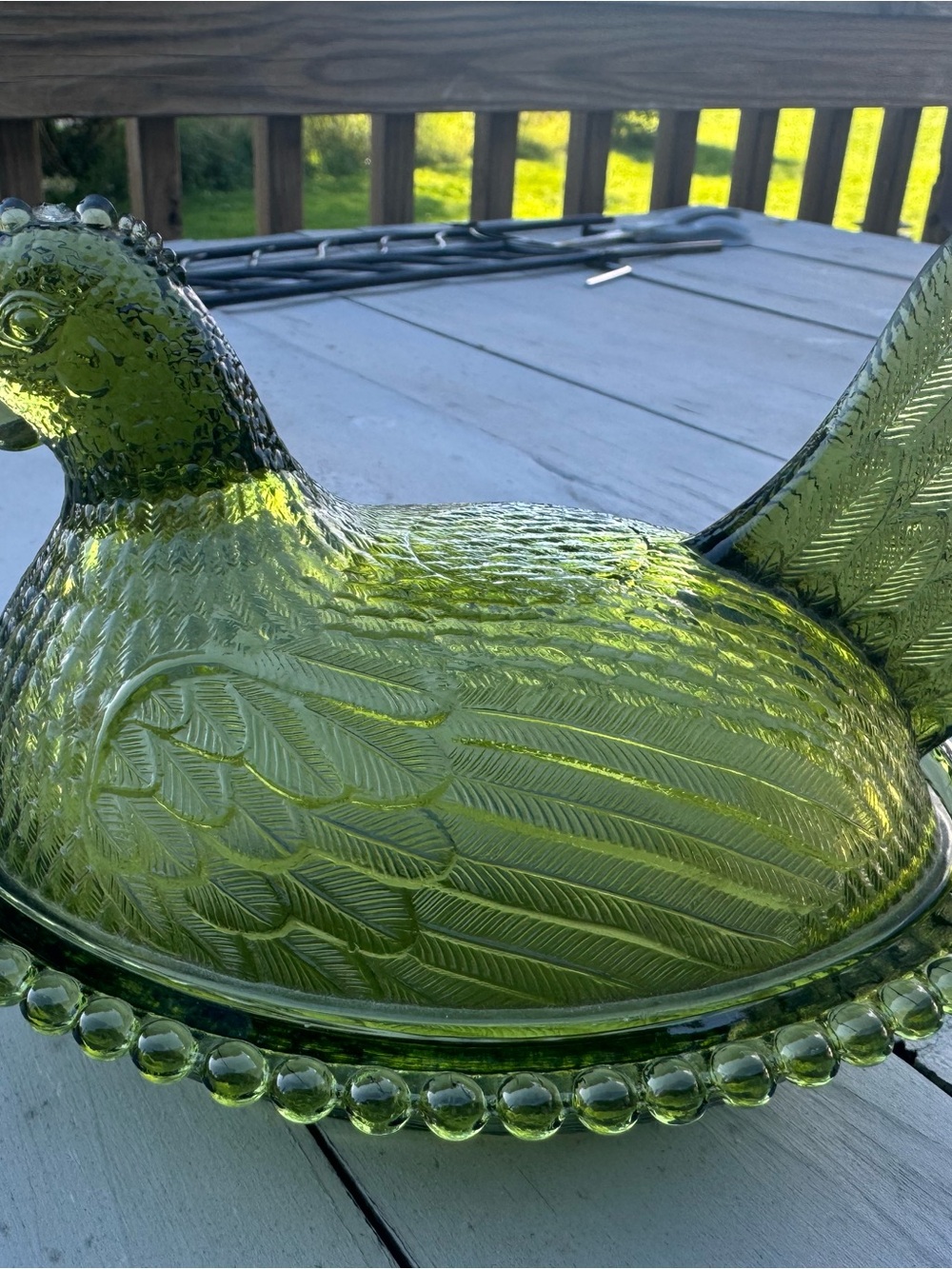 Indiana Glass Olive Green Hen-on-Nest Covered Dish